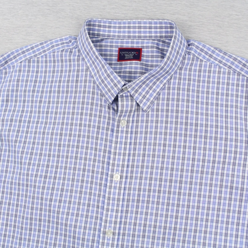 Untuckit Durif Shirt Mens Size XXXL Blue Check Long Sleeve Button Up Cotton
